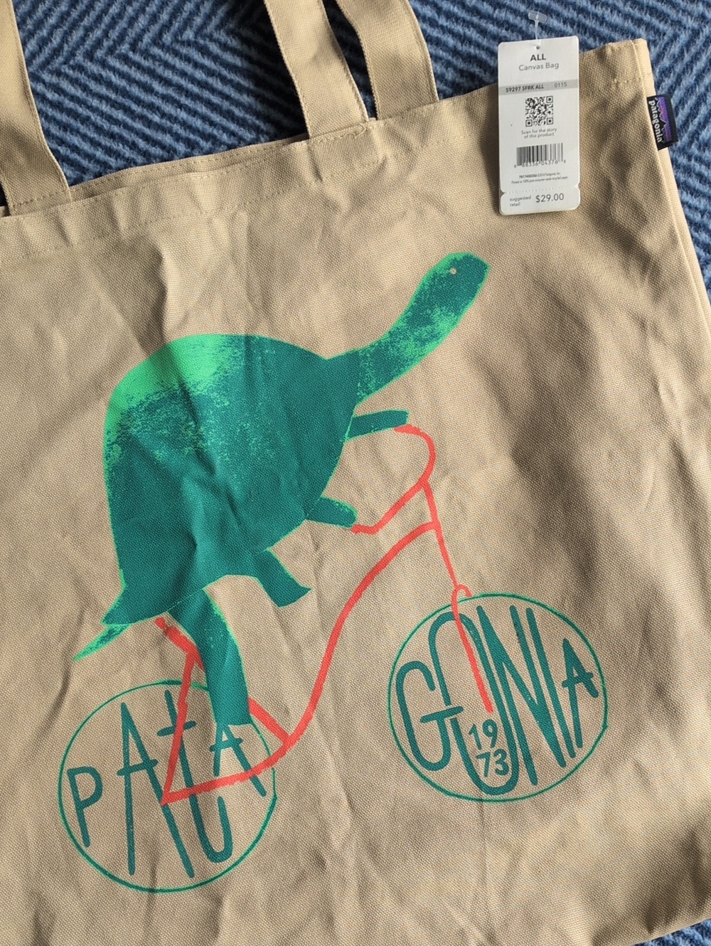 Patagonia Canvas Tote Bag with Turtle Bike Graphic
